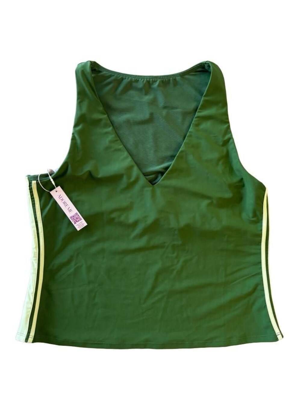 Adore Me Green V-Neck Active Tank Top with Side Stripes